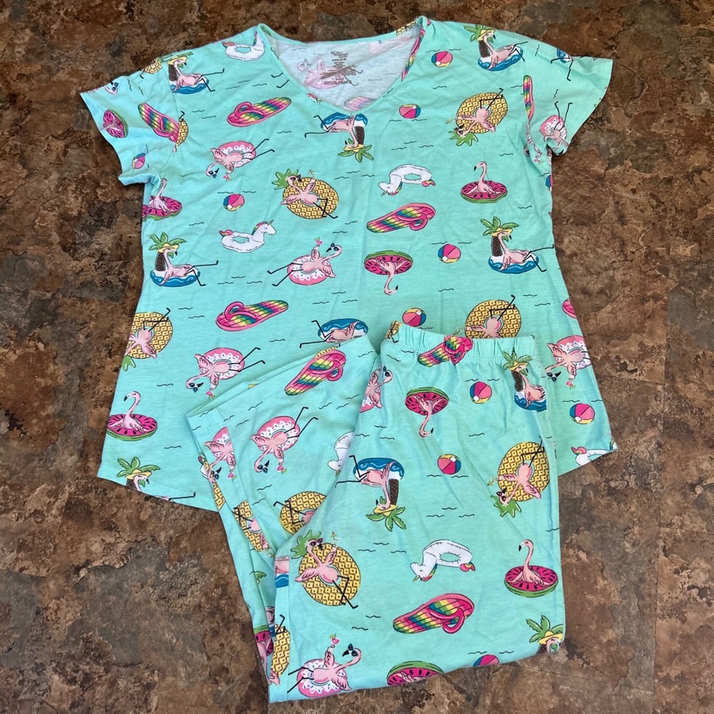 Secret Treasures Summertime Two Piece Pajama Set Women's Size Small (4-6) Blue